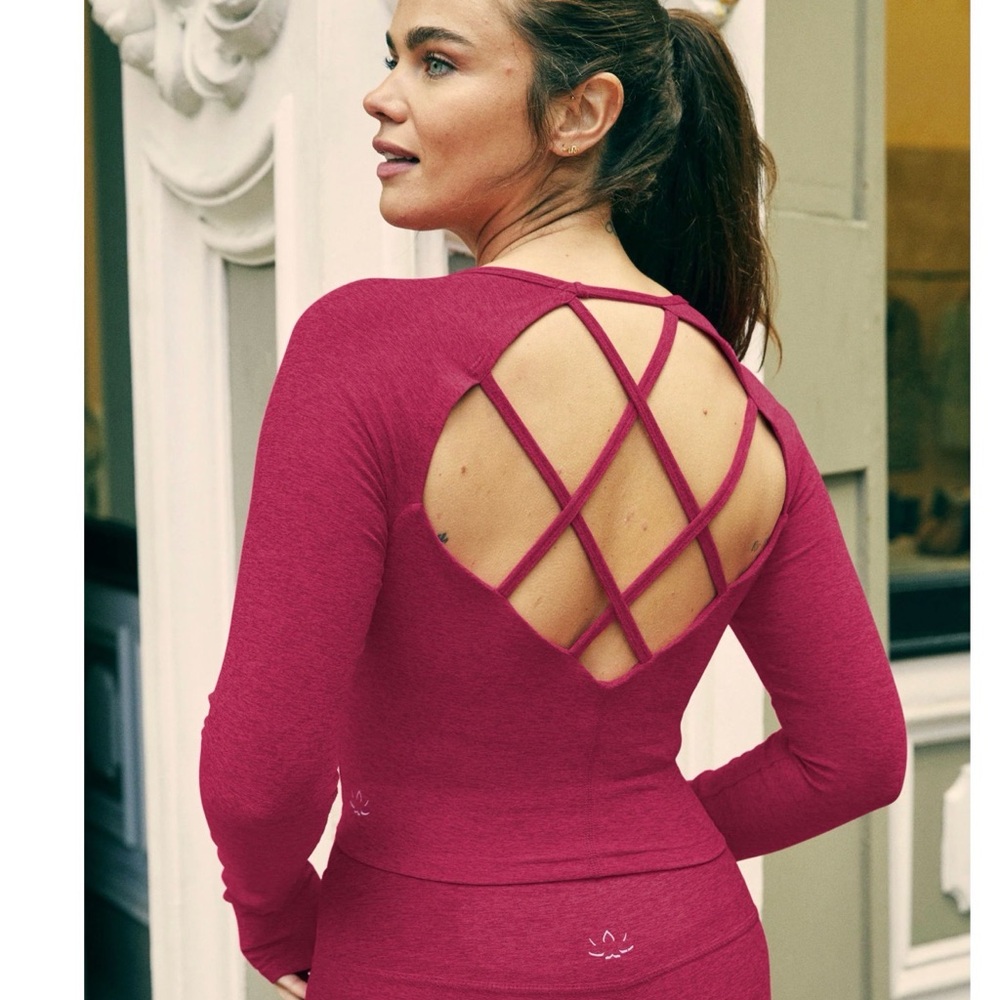 Beyond Yoga Pink Crisscross Back Top